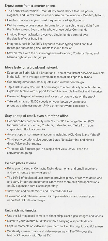 More Palm Treo 700wx info (Spec Sheet) 700wx 3
