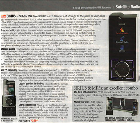 Here Comes The Sirius Stiletto 100 Fully Portable Satellite Radio Receiver stiletto-catalog