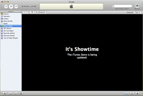 iTunes store is being updated! Showtime
