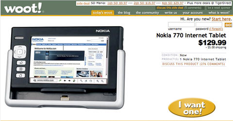 Nokia 770 Internet Tablet For $129.99 Only Today! SlashDeal : Nokia 770 Internet Tablet for $129.99 today only at Woot.com