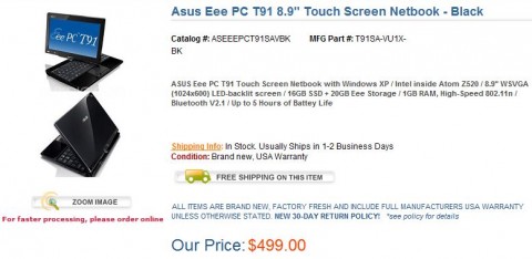 ASUS Eee PC T91 in stock in US 480x234
