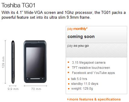 orange uk toshiba tg01