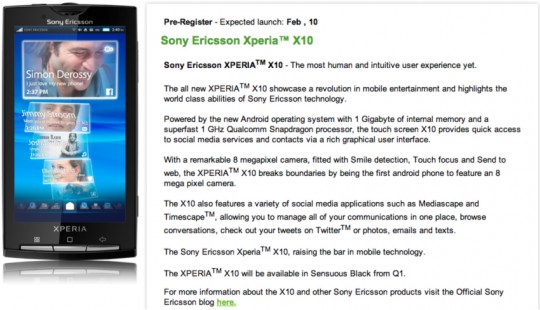 sony ericsson xperia x10 february launch 540x310