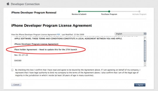 Apple’s iPhone app dev agreement drops hint, “update for 27th launch” iphone dev program need to update 540x313