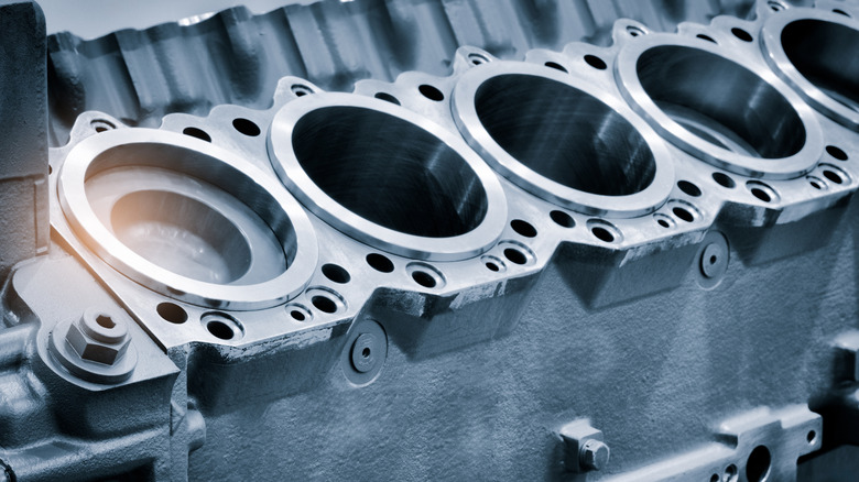 Close up of diesel engine pistons