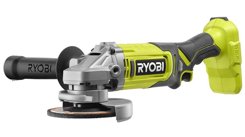 A stock image of a Ryobi angle grinder