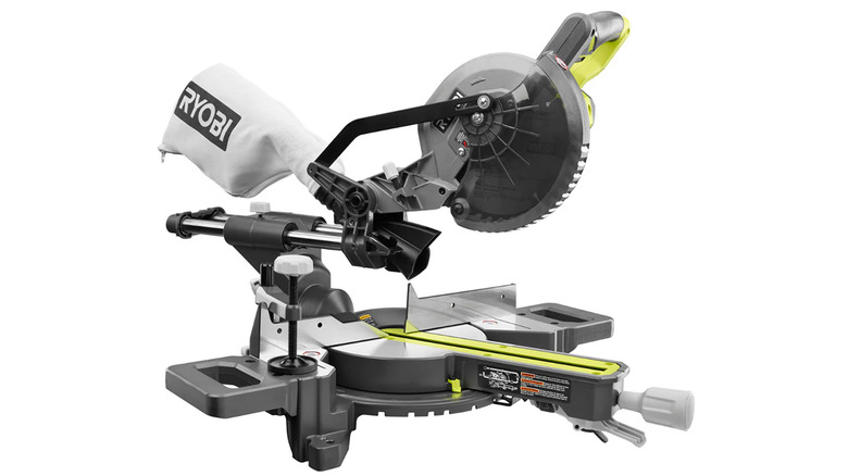 A stock image of the Ryobi cordless miter saw
