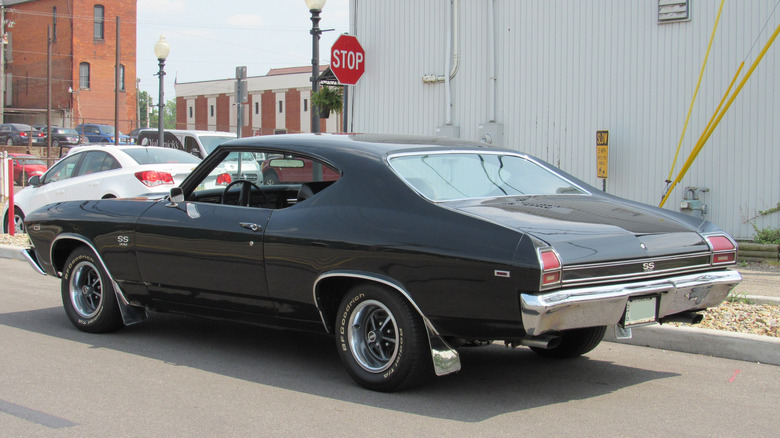Black 1969 Chevrolet Chevelle SS similar to Chevelle COPO seen from left rear