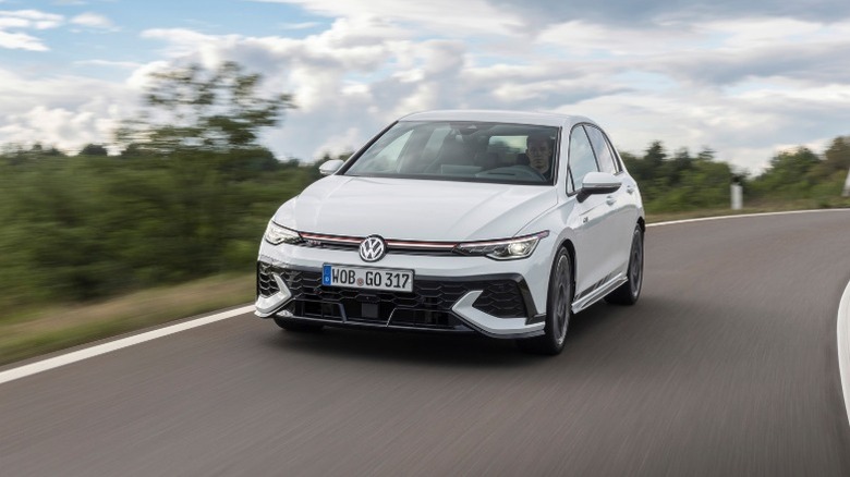A white Volkswagen Golf GTI