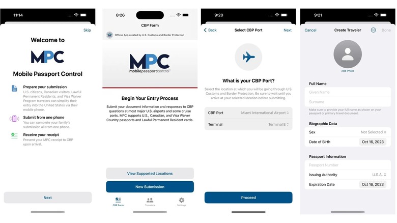 Mobile passport control app on iPhone