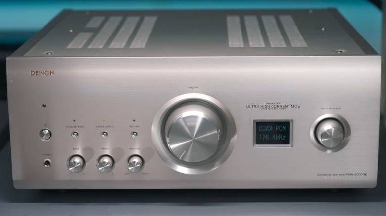 Close-up of Denon PMA-3000NE amplifier.