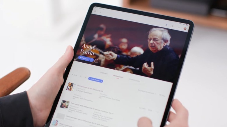 Person browsing Roon app on a tablet.