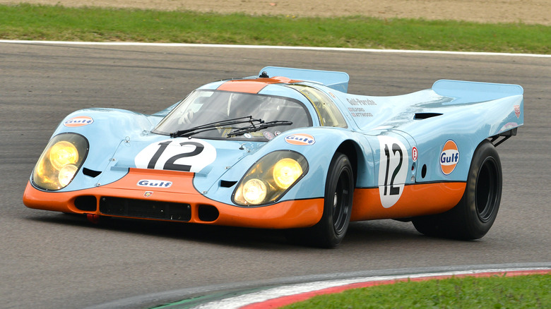 Porsche 917 Le Mans prototype driving on a track