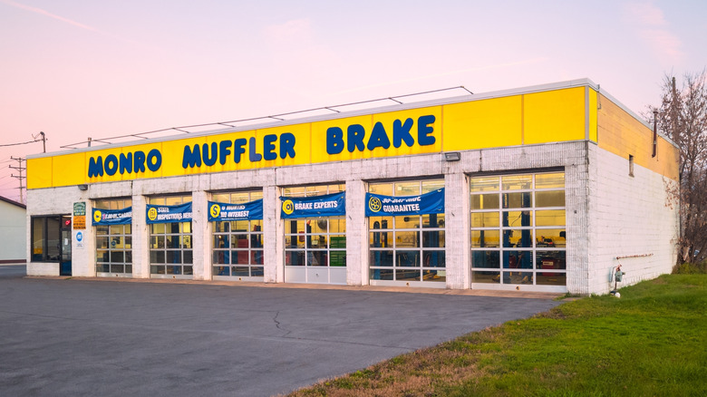 Monro auto shop at sunset