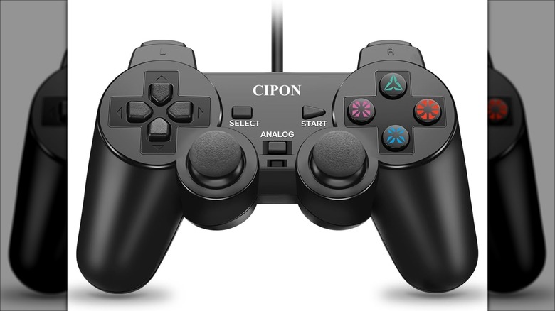 A Cipon controller designed to look like a PlayStation 2 controller on display