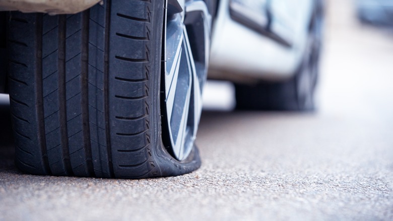 Close up of flat tire
