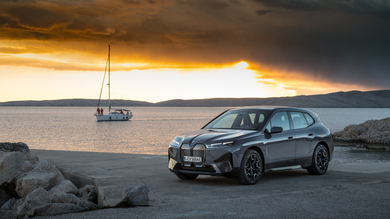 BMW iX in a glorious sunset