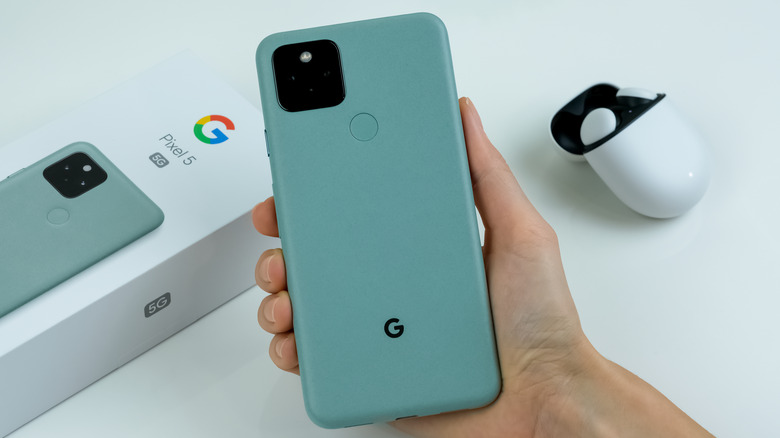 Google Pixel 5 in hand