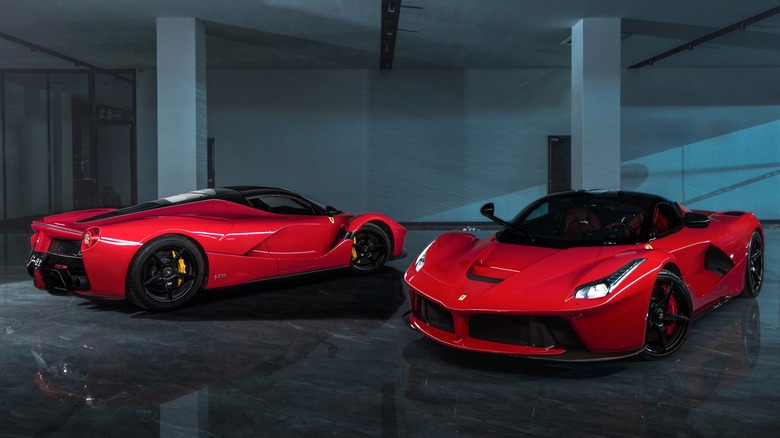 Two Ferrari LaFerraris parked next to each other