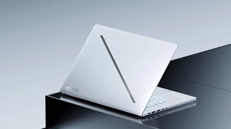 White color Asus ROG Zephyrus G16 on a black surface