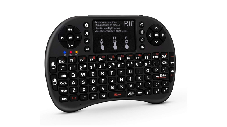A Rii mini keyboard for TVs with a touchpad and media controls promotional image