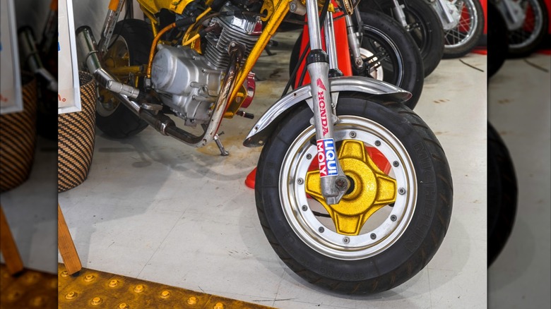 a motorcycle with custom front and rear rims