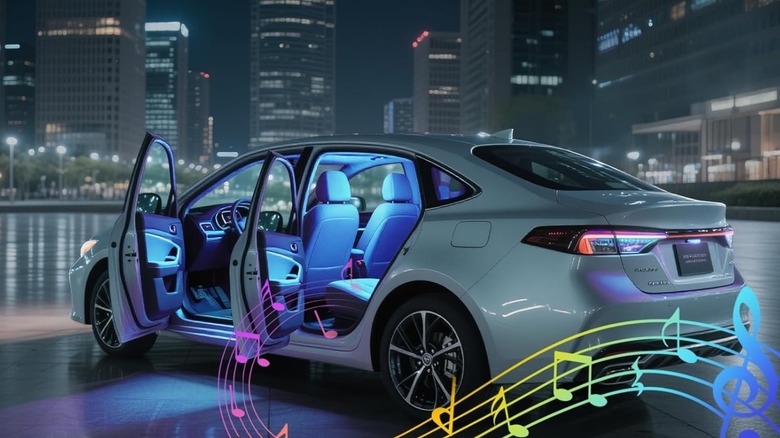 A car with LED lighting inside