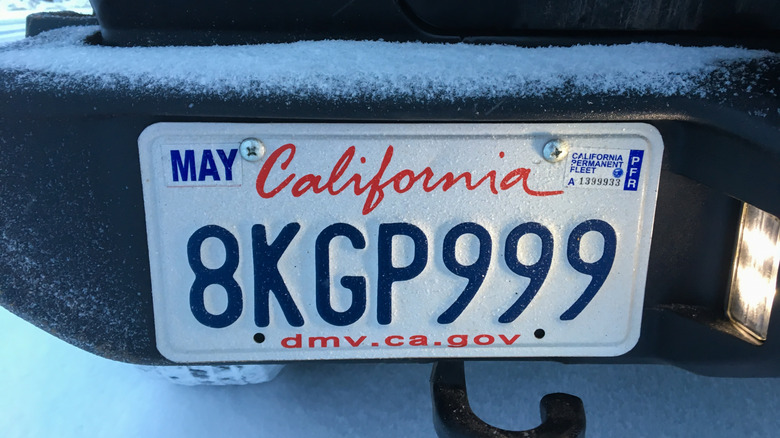 A California license plate clearly visible without any covering