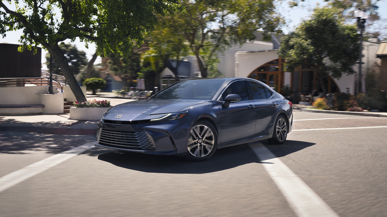 A side on shot of a 2026 Toyota Camry driving