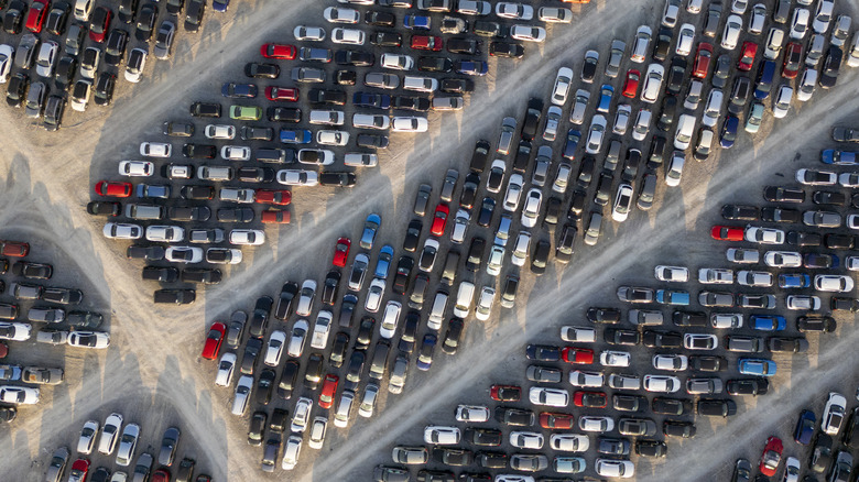 Overhead view of used car lot