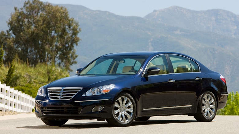 Black Hyundai Genesis parked on a road