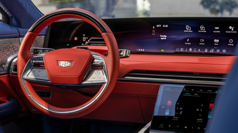 Cadillac Celestiq steering wheel with screens visible