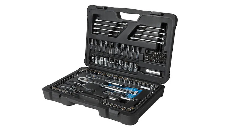 open black tool case with sockets and tools inside