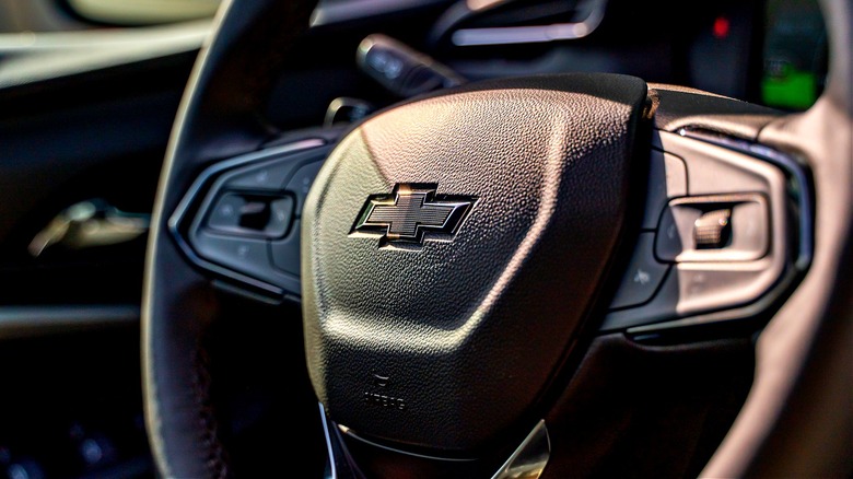 Chevrolet steering wheel in car