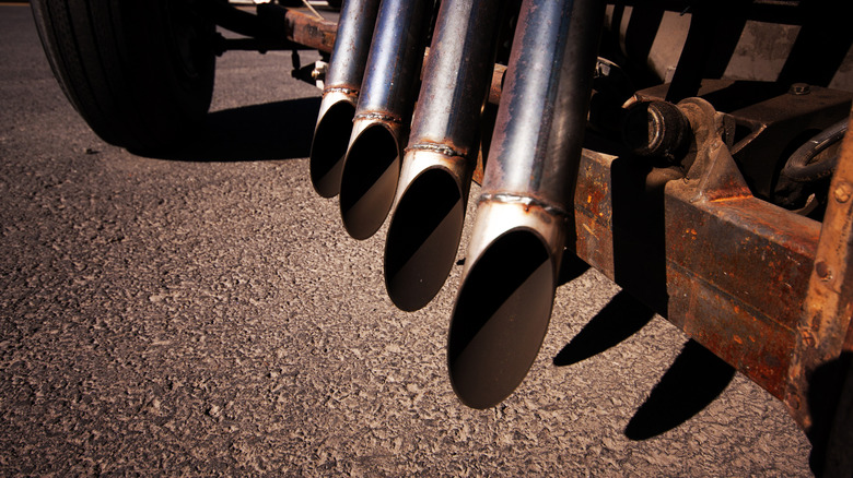 Close up of rat rod exhaust pipes