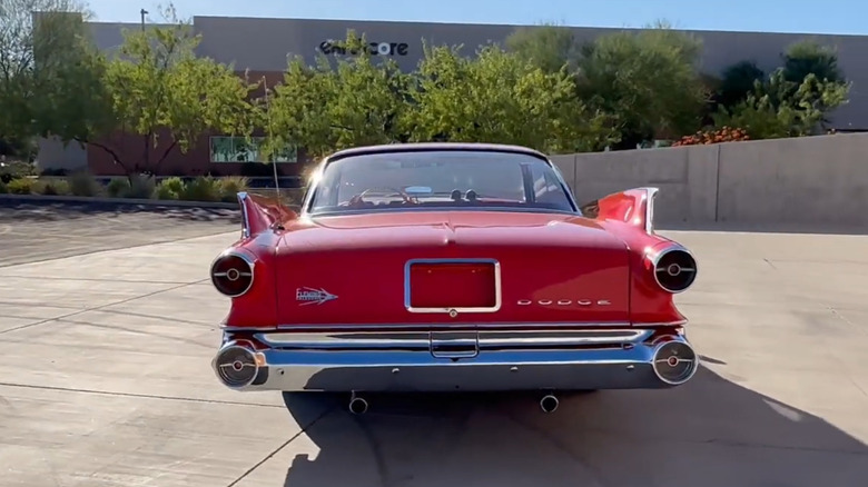 The tail lights on a blue first generation 1960 Dodge Polara