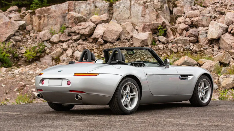 Close-up view of the BMW Z8's tail section showing its smooth metallic finish