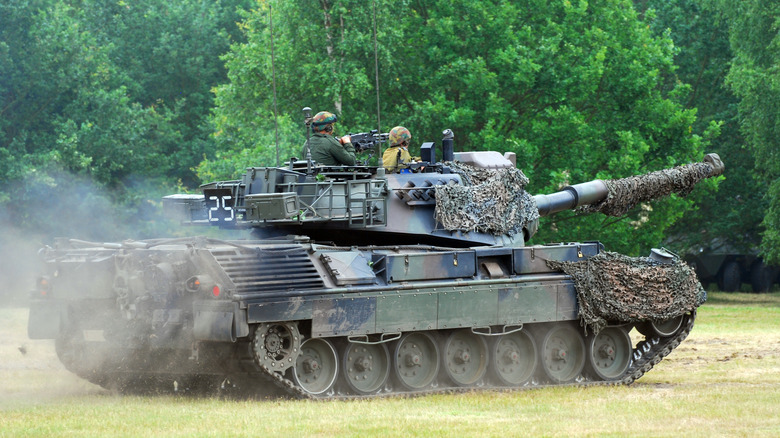Leopard main battle tank operating in training