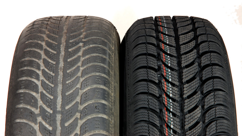 New and used tires, side by side