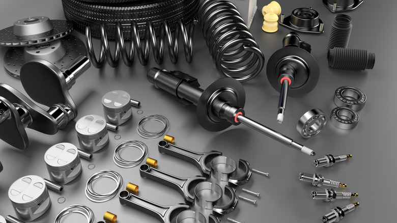 Various auto parts displayed prior to installation