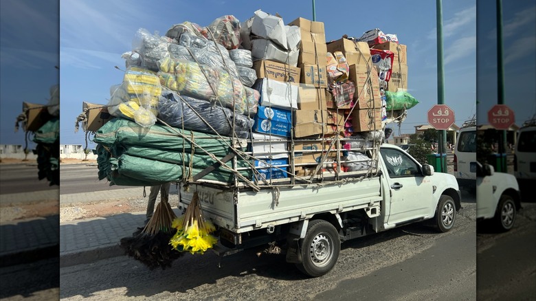 Truck loaded down with cargo