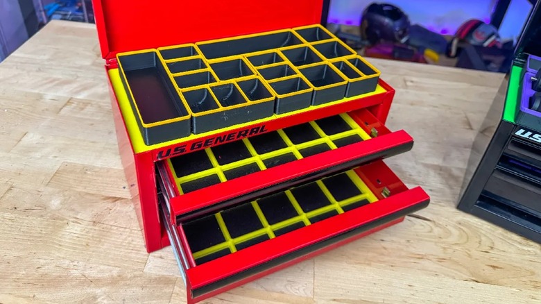 Gridfinity Files for Harbor Freight US General Mini Toolbox with Gridfinity bins installed in them