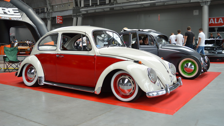 Two lowered VW Beetles