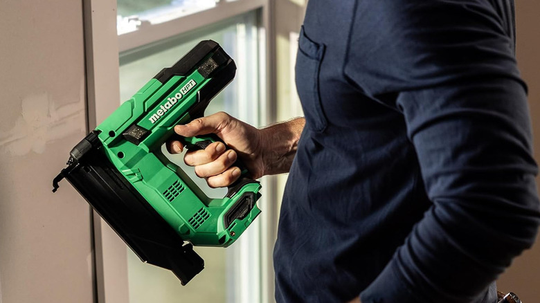 Metabo HPT Compact Cordless Brad Nailer in use
