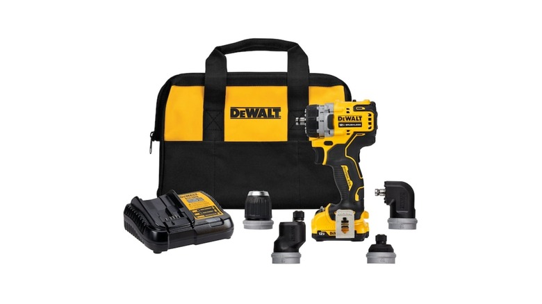 The Xtreme 12V Max Brushless 5-in-1 Drill/Driver kit with battery and other pieces by DeWalt