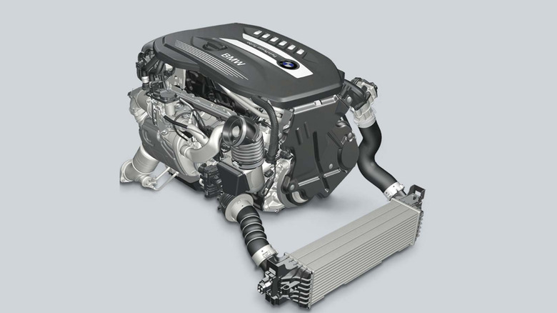 A technical image of the BMW B57 engine