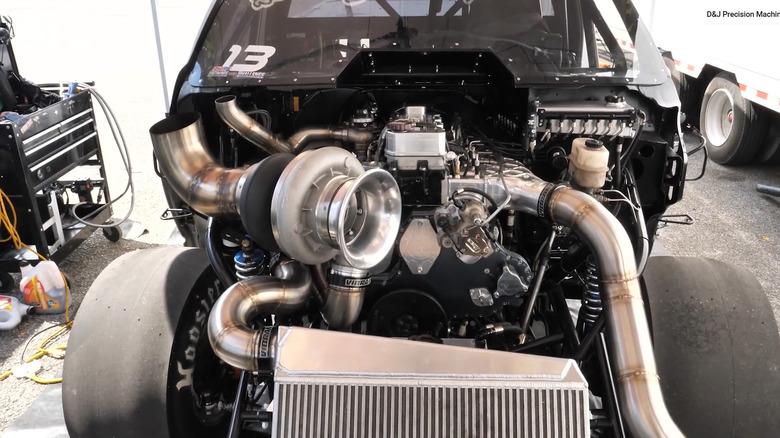 A photograph of a 6.7-liter modified Cummins engine