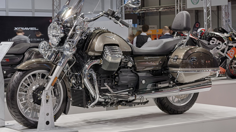 A Moto Guzzi California Touring 1400 on display at a public motorbike show in the Czech Republic back in 2016