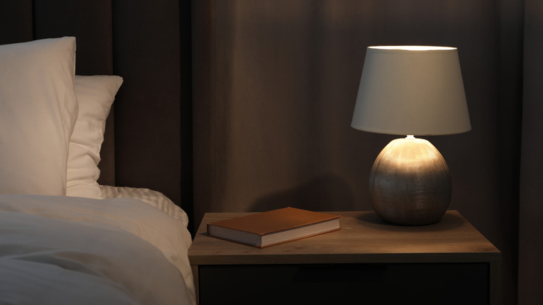 Bedside lamp in a dark room