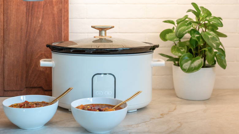 Slow cooker on kitchen counter